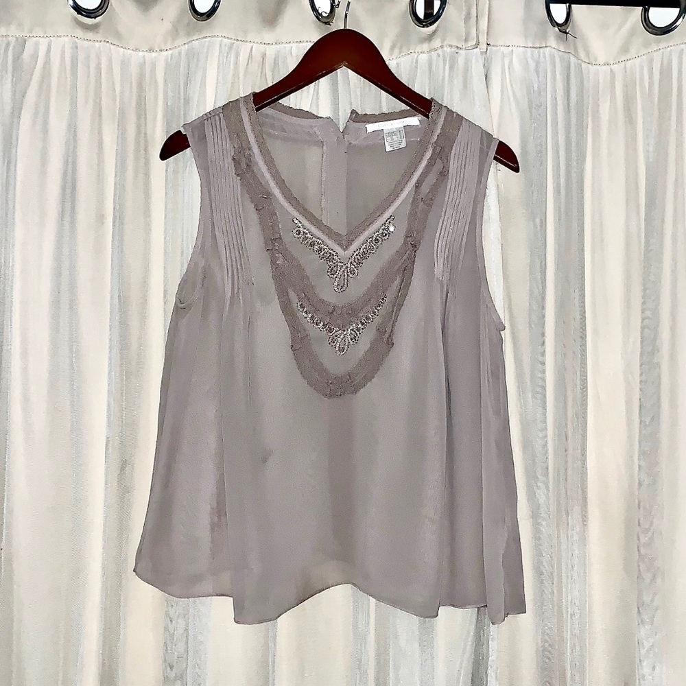 Cote Femme sheer Vneck embroidered sleeveless blouse